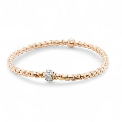 Fope Eka 18k Rose Gold Diamond Flex'it Stretch Bracelet 6.5" 0.19ctw ITALY