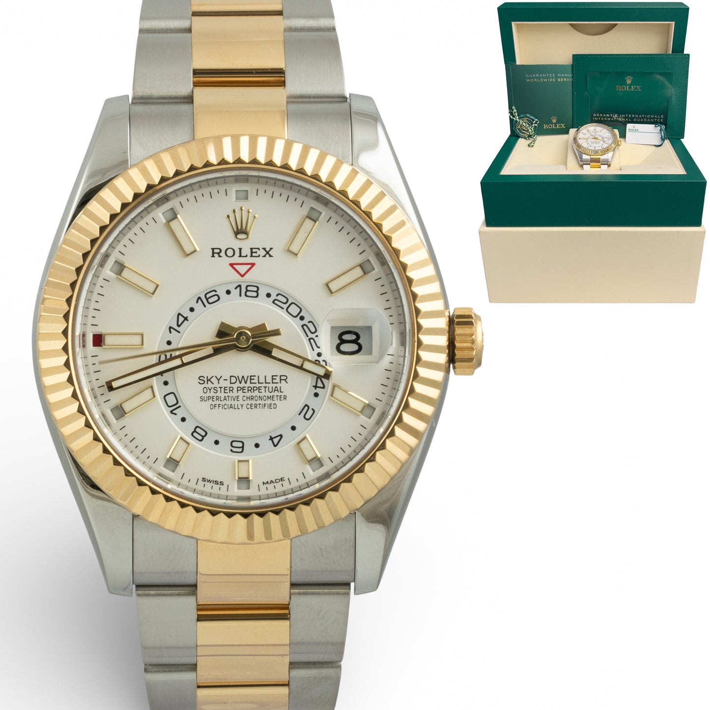 2021 Rolex Sky-Dweller SILVER Stainless & 18k Gold 42mm 326933 BOX + PAPERS