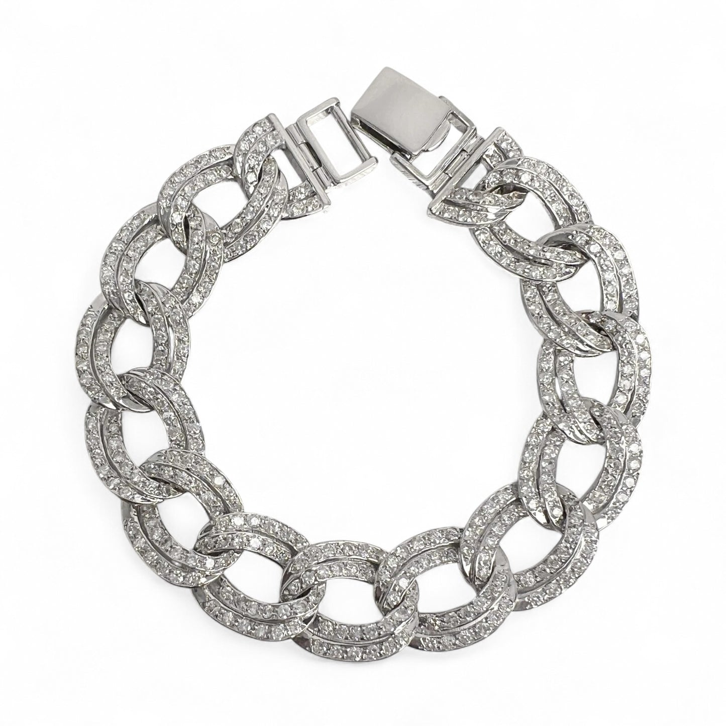 14k White Gold Diamond Double Curb Link 15.5mm Chain Bracelet 7.75" 8.40ctw