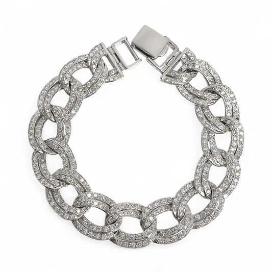 14k White Gold Diamond Double Curb Link 15.5mm Chain Bracelet 7.75" 8.40ctw