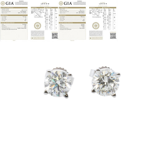 14k White Gold Round GIA Diamond Basket Stud Earrings 1.91ctw I / K SI2