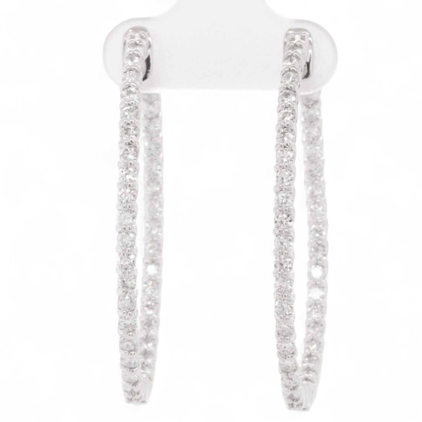 14k White Gold Diamond In & Out Oval Hoop Earrings 8g 2.40ctw G VS2-SI1