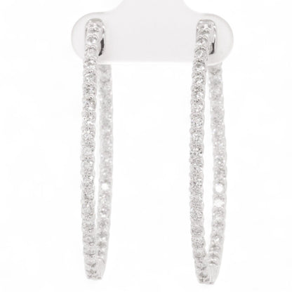 14k White Gold Diamond In & Out Oval Hoop Earrings 8g 2.40ctw G VS2-SI1