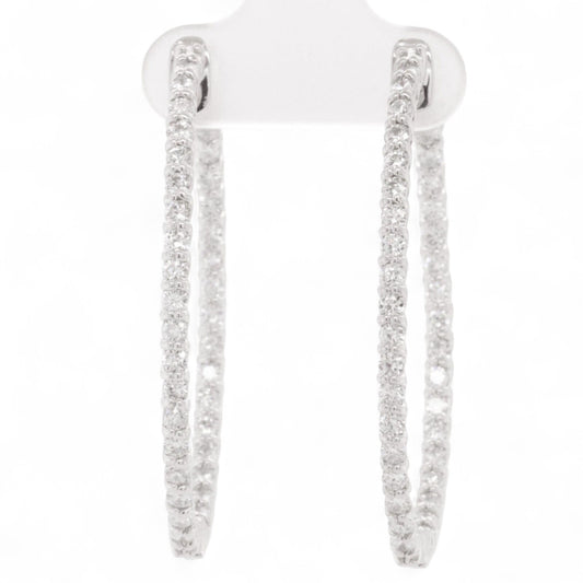 14k White Gold Diamond In & Out Oval Hoop Earrings 8g 2.40ctw G VS2-SI1