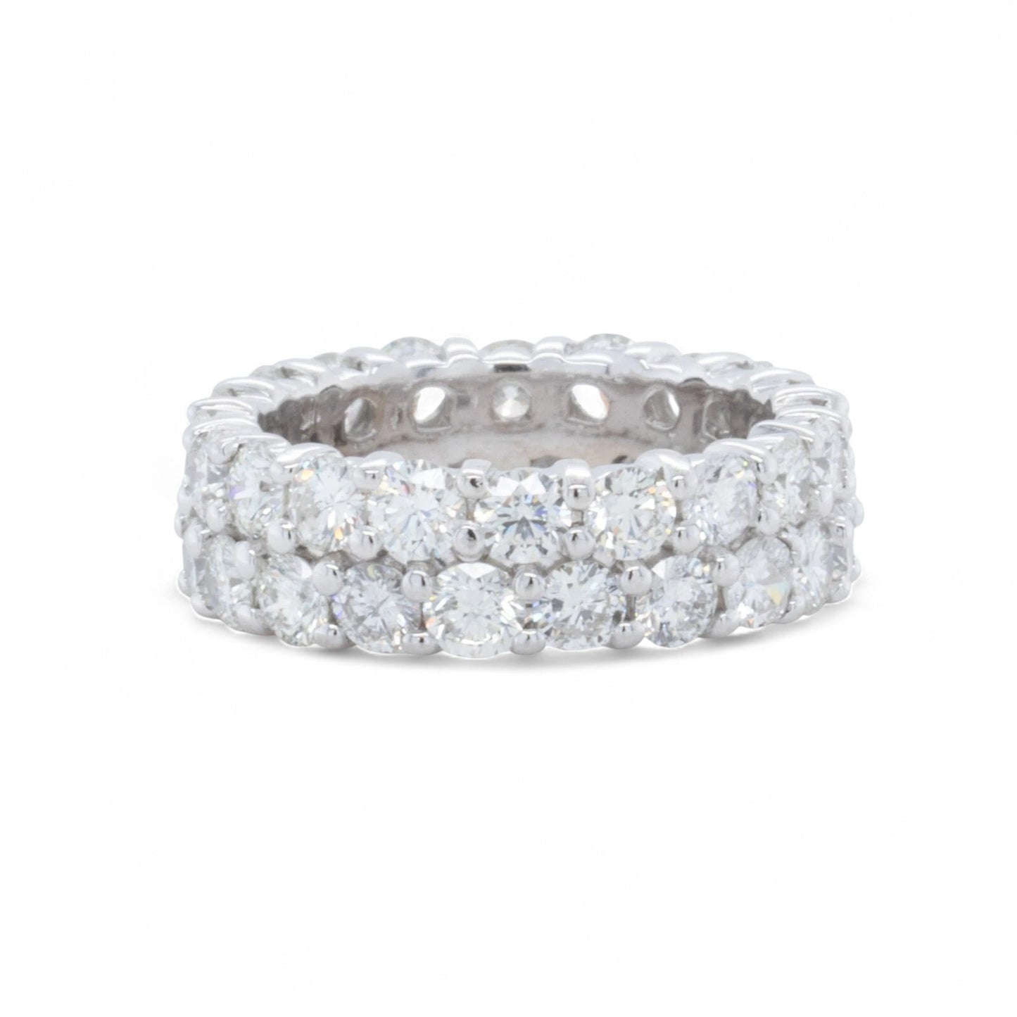 14k White Gold Two Row 4.00ctw Diamond Eternity Band F VS Ring Size 5.25