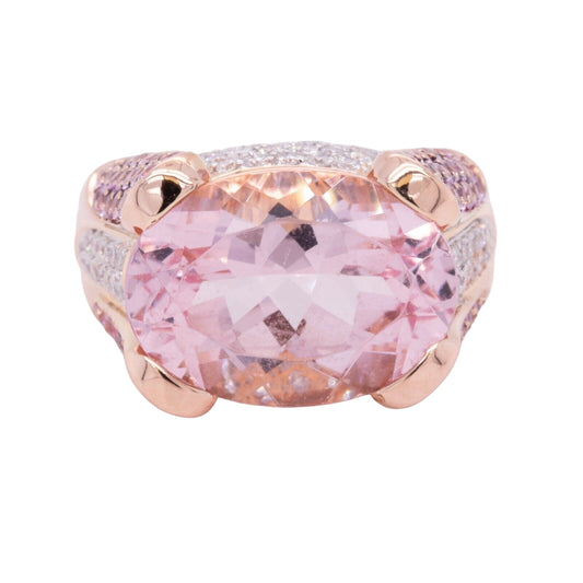 18k Rose Gold 13ct Kunzite Pink Sapphire & Diamond Cocktail Ring 1.96ctw Size 7