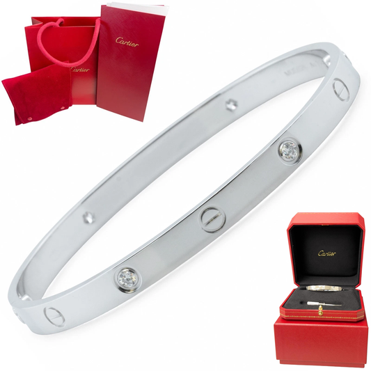 Cartier LOVE 18k White Gold 4 Diamond Classic Bracelet SZ 20 BAG BOX POUCH RCPT