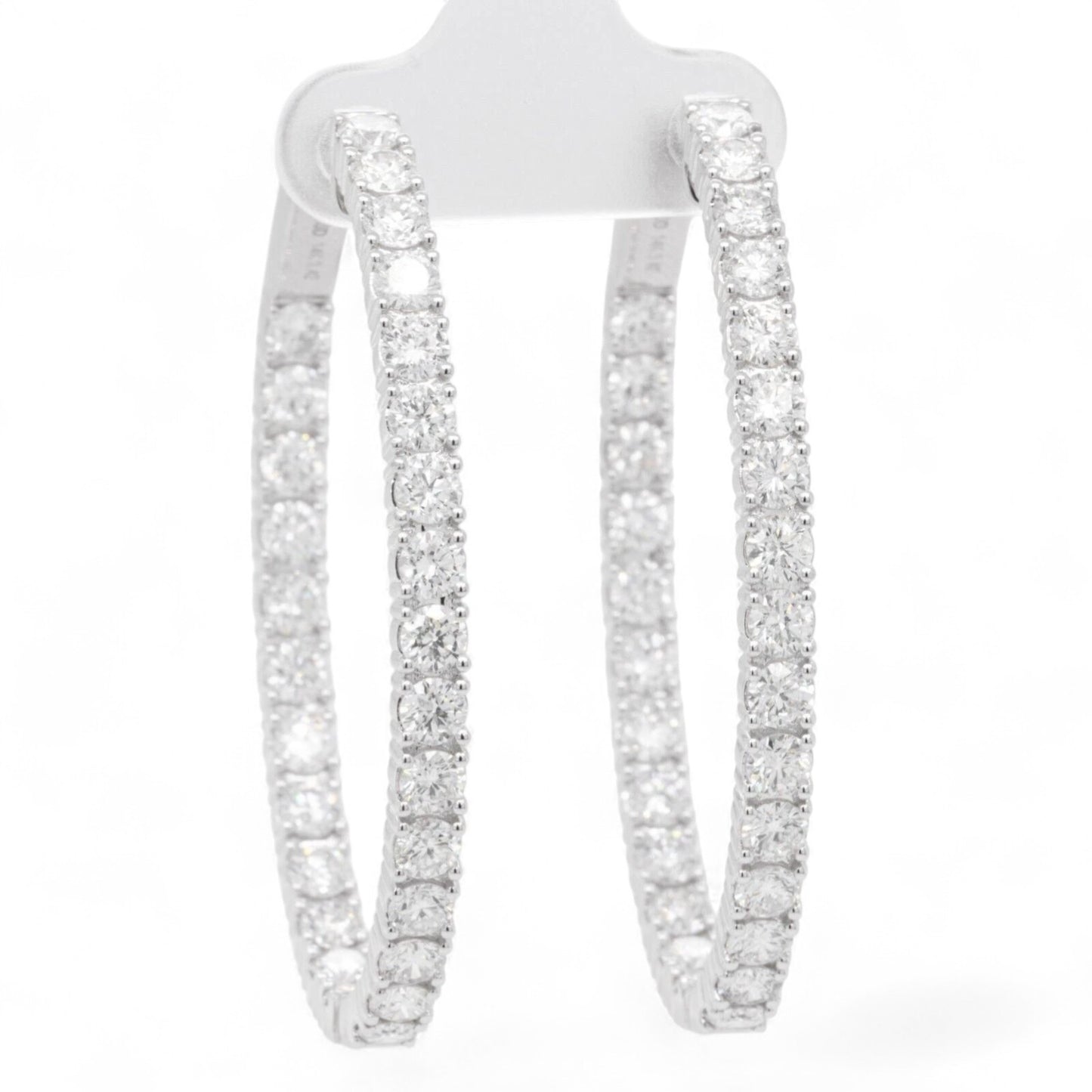 14k White Gold Diamond In & Out Oval Hoop Earrings 6.84ctw G VS2 - Snap Closure
