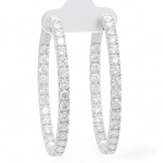14k White Gold Diamond In & Out Oval Hoop Earrings 6.84ctw G VS2 - Snap Closure