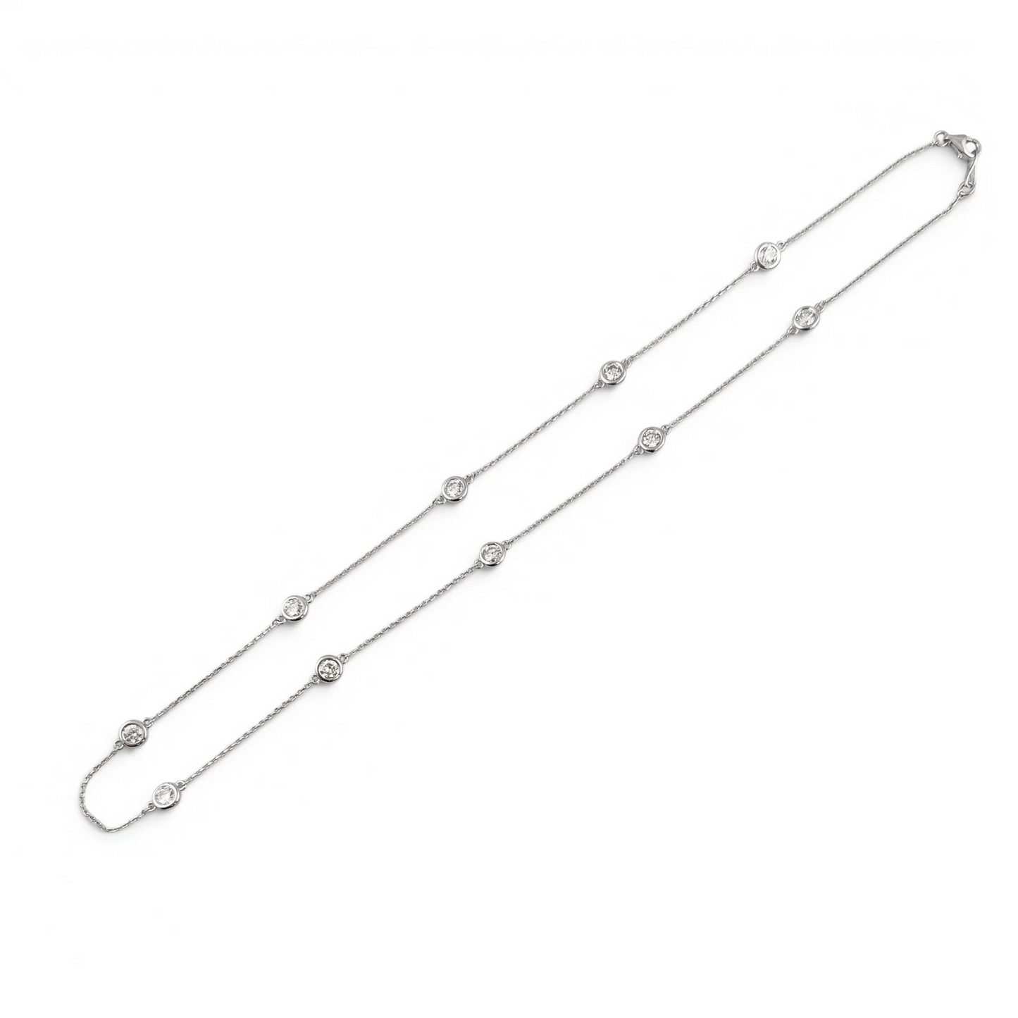 14k White Gold 10 Station Diamond by the Yard Necklace 1.48ctw G-H SI1 18" 3.9g