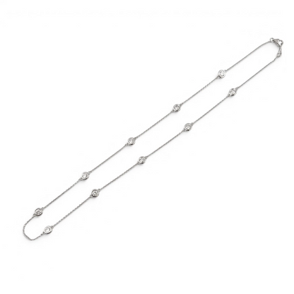 14k White Gold 10 Station Diamond by the Yard Necklace 1.48ctw G-H SI1 18" 3.9g