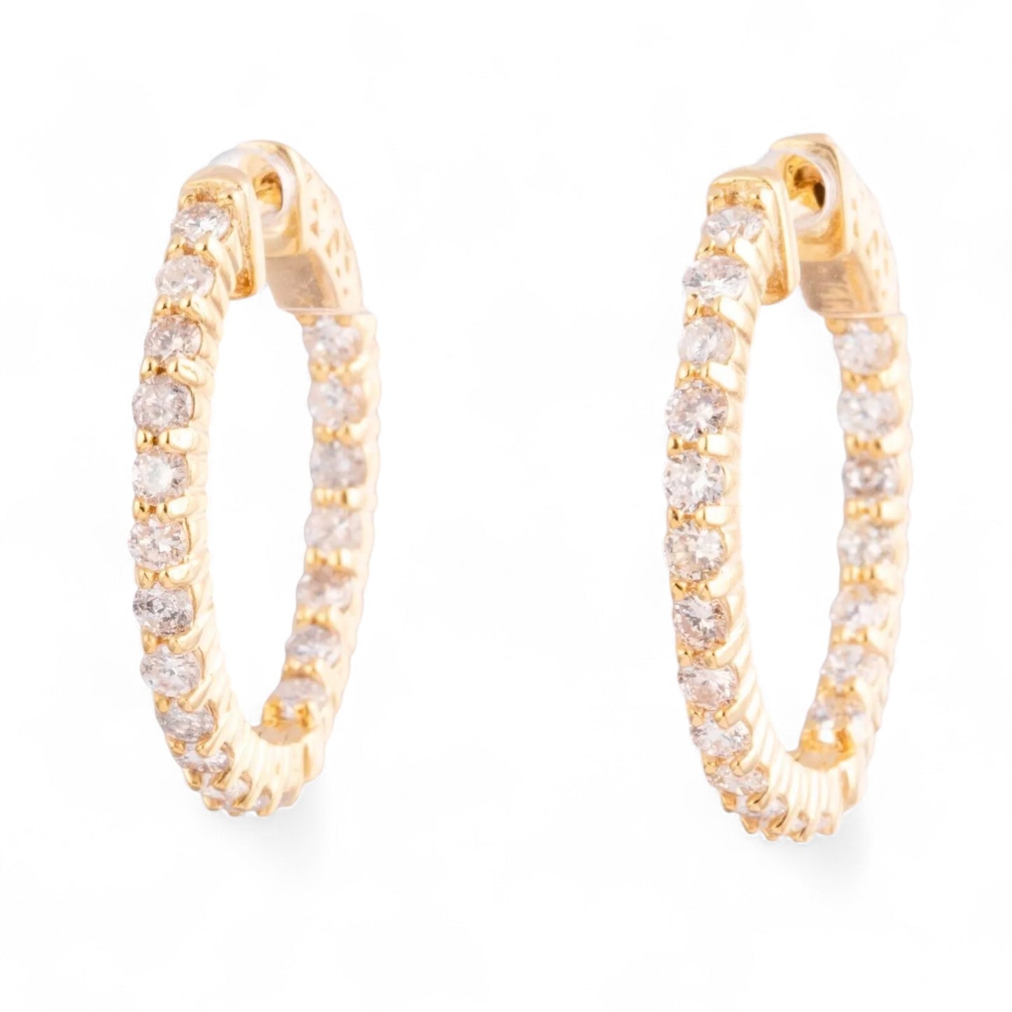 14k Yellow Gold Diamond In & Out Hoop Earrings 1.65ctw - Snap Closure