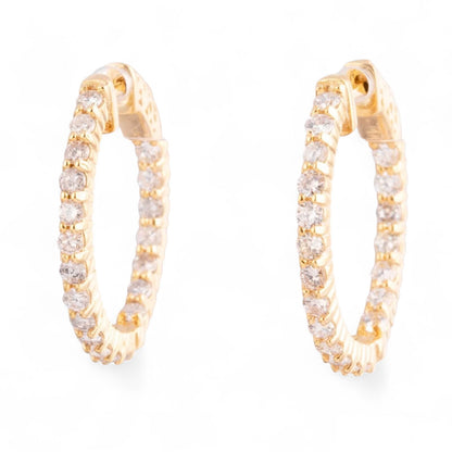 14k Yellow Gold Diamond In & Out Hoop Earrings 1.65ctw - Snap Closure