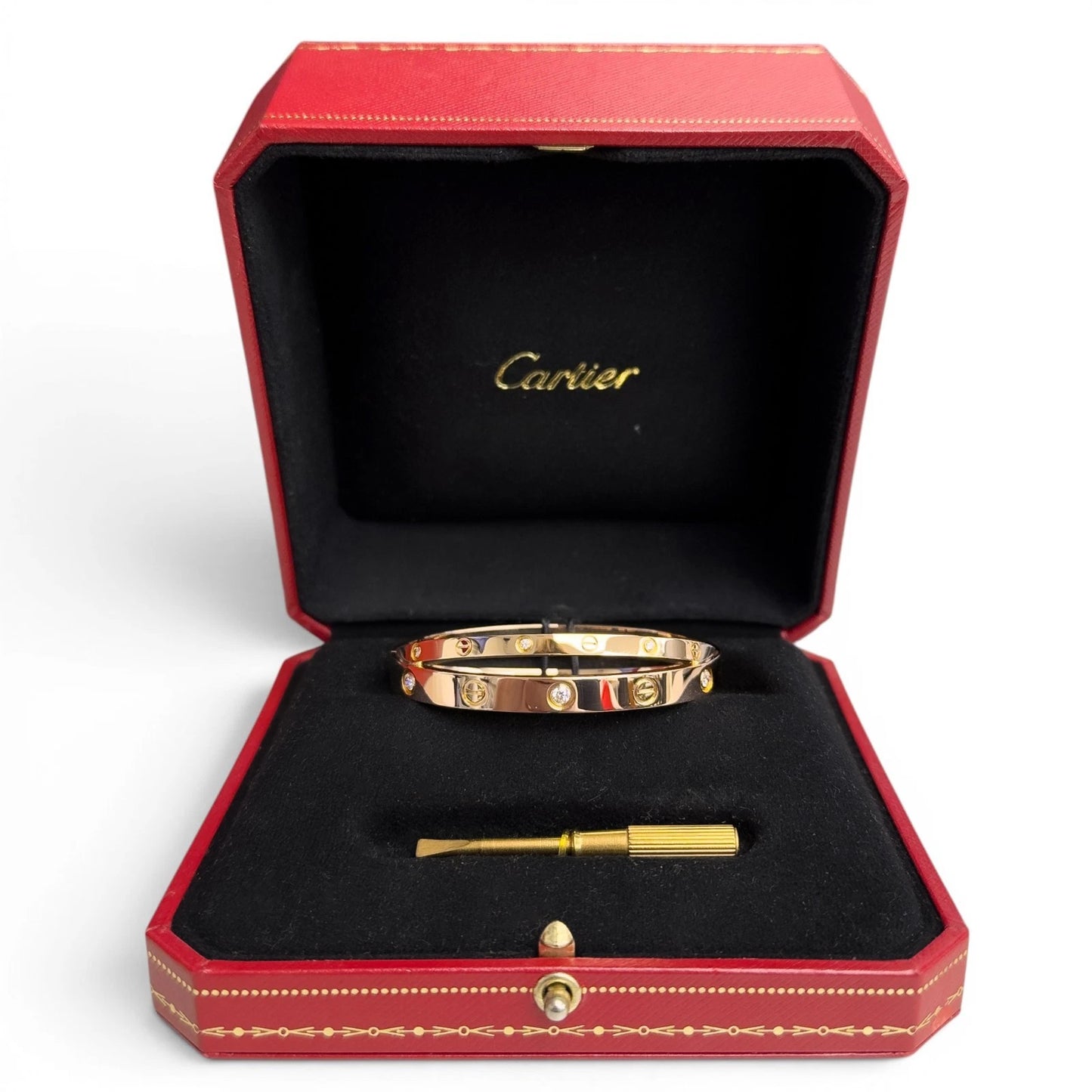 Cartier DOUBLE Love Bracelet 12 DIAMOND 18k Rose Gold Size 16 BAG BOX & RECEIPT