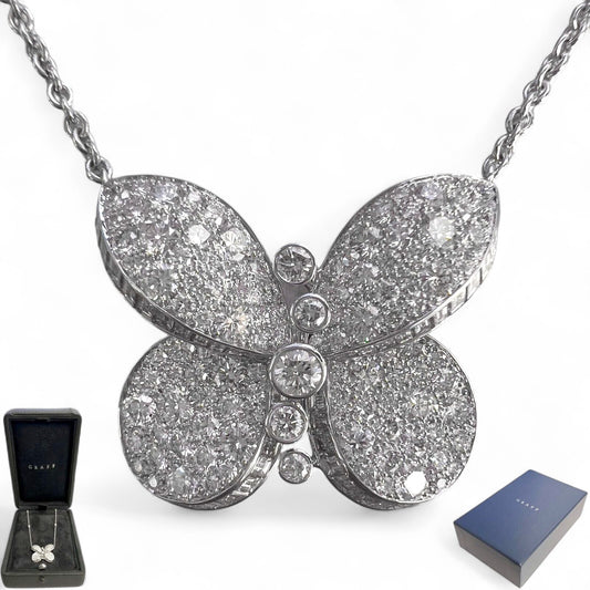 GRAFF Butterfly 18k White Gold Round & Baguette Diamond Necklace D-E VS 17.5"