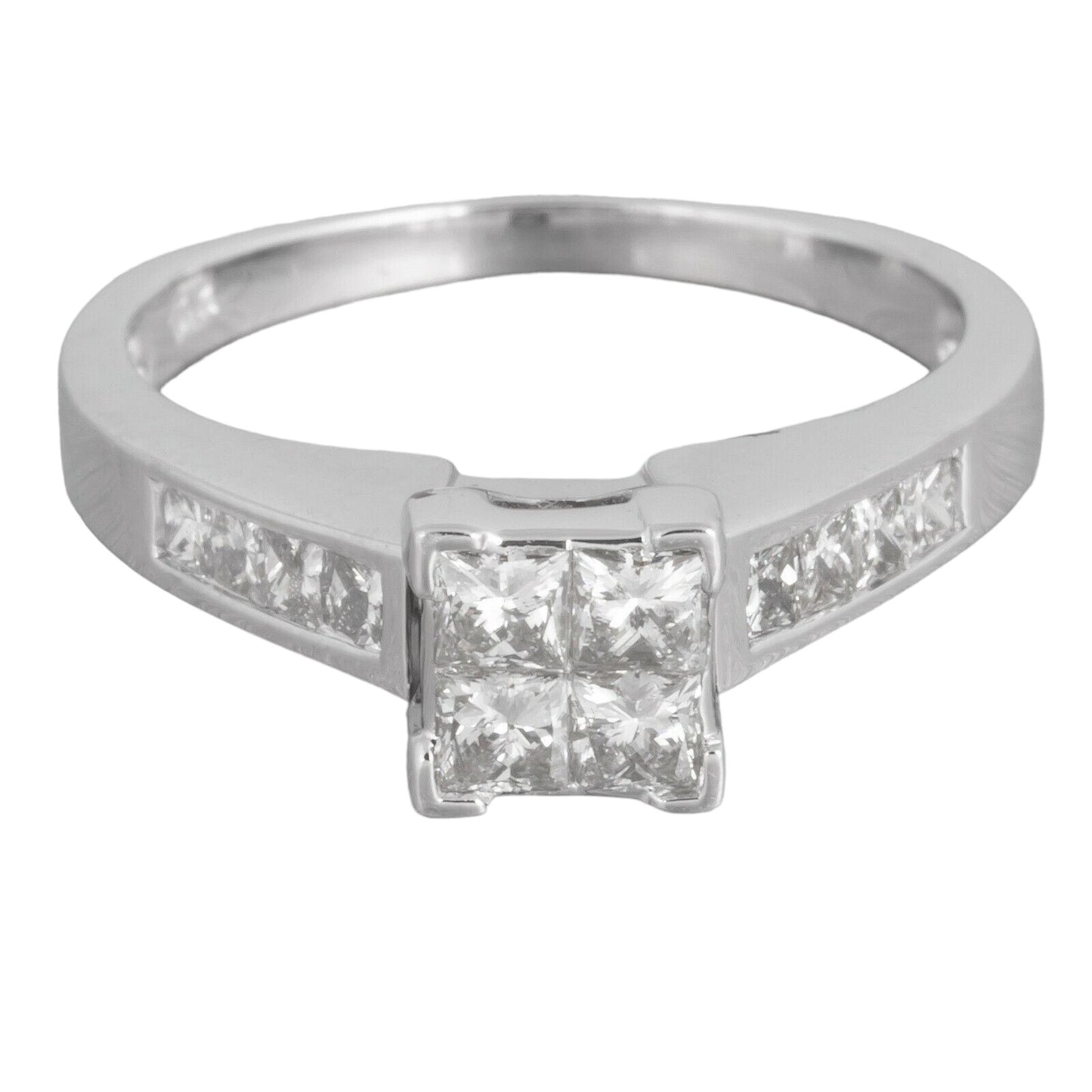 14k White Gold Four Stone Princess Cut Diamond Ring w/ accents 1.06ctw size 7.75