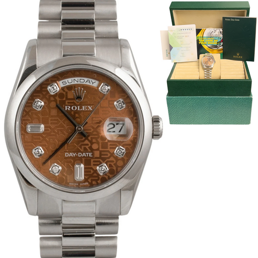 Rolex Day-Date President Platinum Havana Brown SMOOTH 36mm 118206 BOX + PAPERS