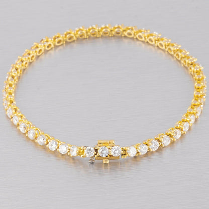 Modern 18k Yellow Gold 46 Stone F VS1 Diamond Tennis Bracelet 4.60ctw 6.75"