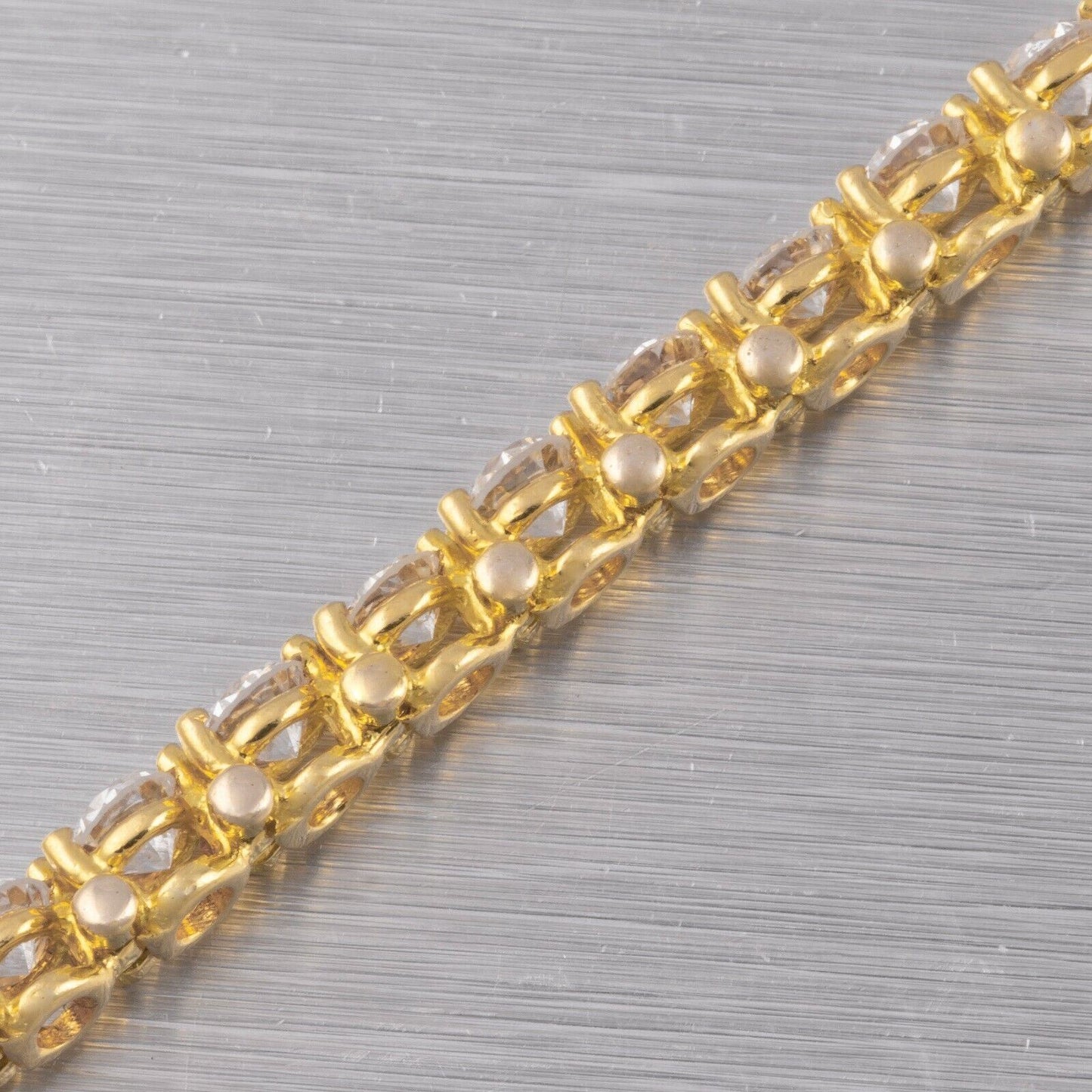 Modern 18k Yellow Gold 46 Stone F VS1 Diamond Tennis Bracelet 4.60ctw 6.75"