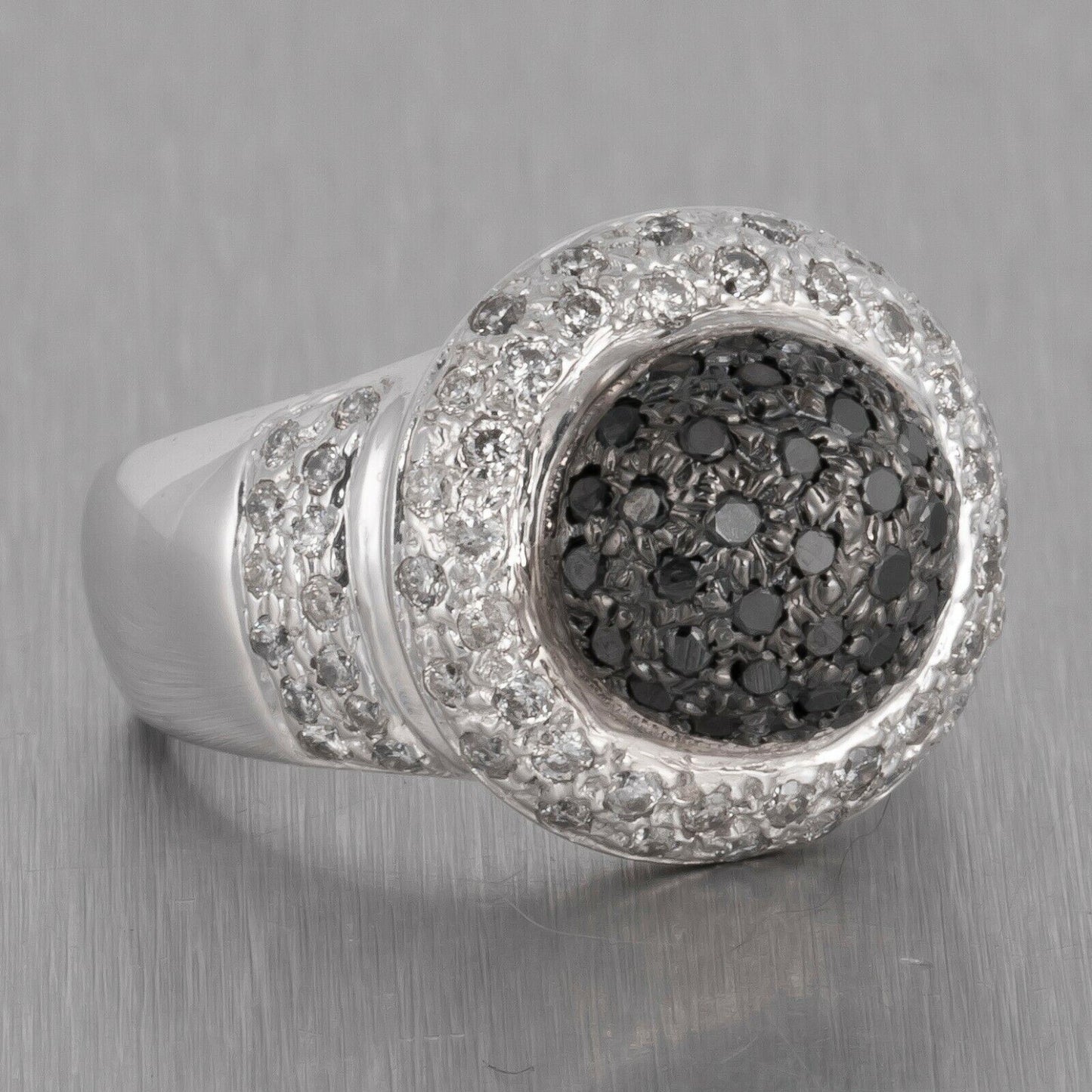 14k White Gold Salt & Pepper Pave Diamond Black Domed Halo Ring 1.06ctw Size 7