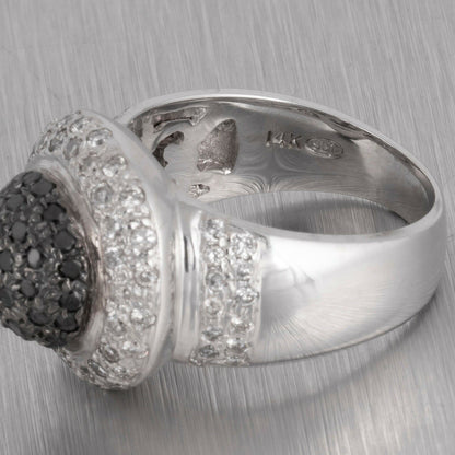 14k White Gold Salt & Pepper Pave Diamond Black Domed Halo Ring 1.06ctw Size 7