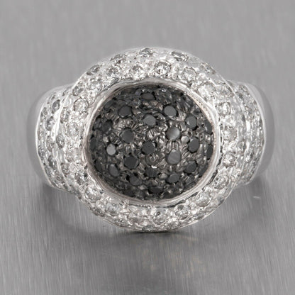 14k White Gold Salt & Pepper Pave Diamond Black Domed Halo Ring 1.06ctw Size 7