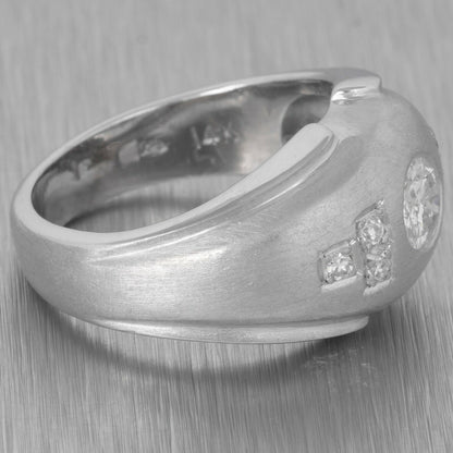 14k White Gold Bezel Set Diamond Airbrushed Domed Ring 0.53ctw Size 6.75