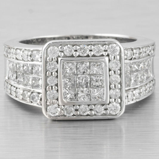 Modern Estate 14k White Gold Princess Cut & Round Diamond Ring 2.09ctw