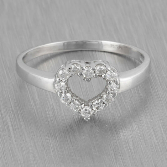 Modern Estate Solid 14k White Gold Open Heart Diamond Ring 0.27ctw Size 6.75