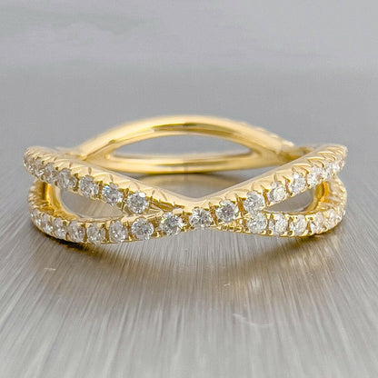 14k Yellow Gold Diamond Crossover Eternity Band 0.62ctw Size 6