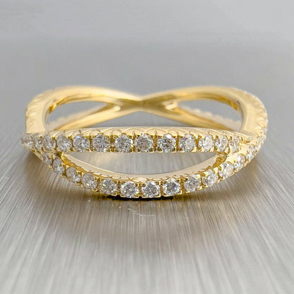 14k Yellow Gold Diamond Crossover Eternity Band 0.62ctw Size 6