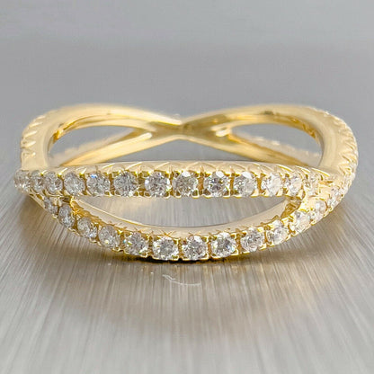 14k Yellow Gold Diamond Crossover Eternity Band 0.62ctw Size 6