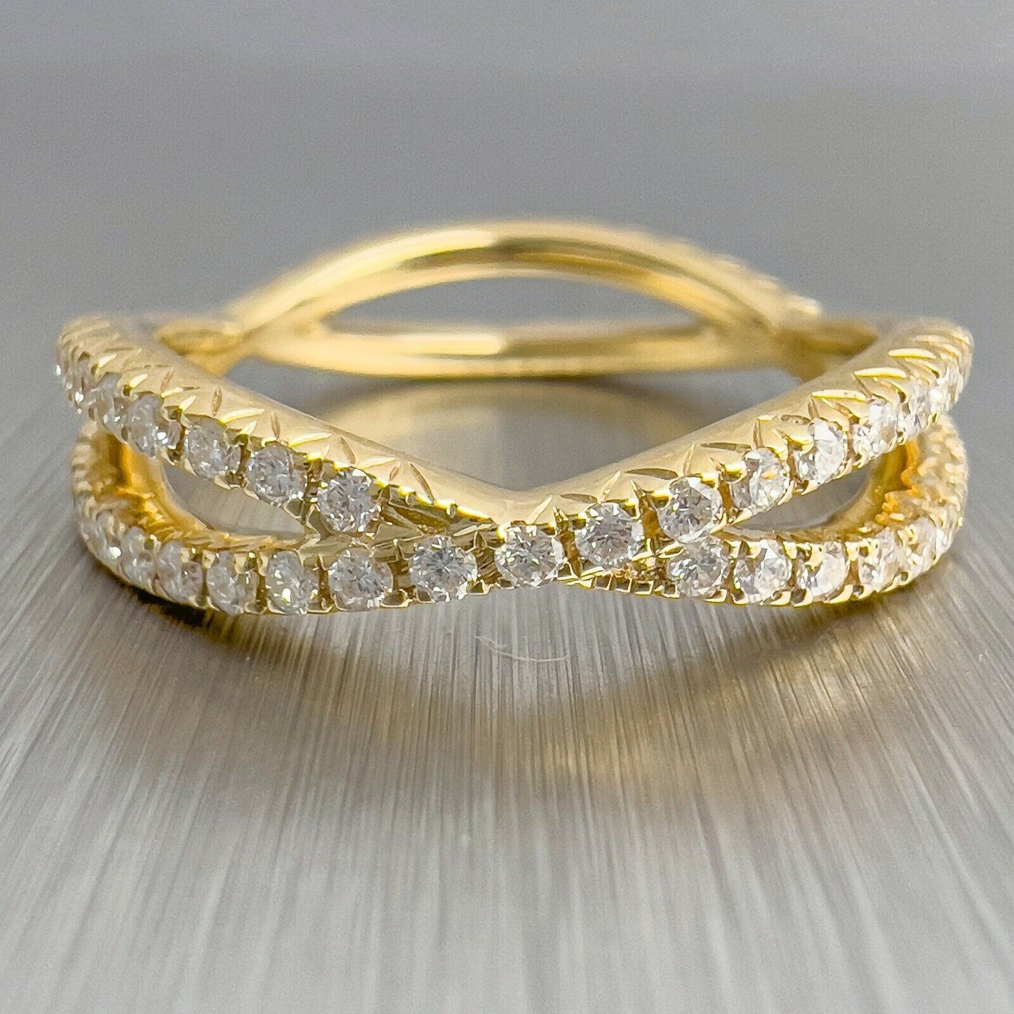 14k Yellow Gold Diamond Crossover Eternity Band 0.62ctw Size 6