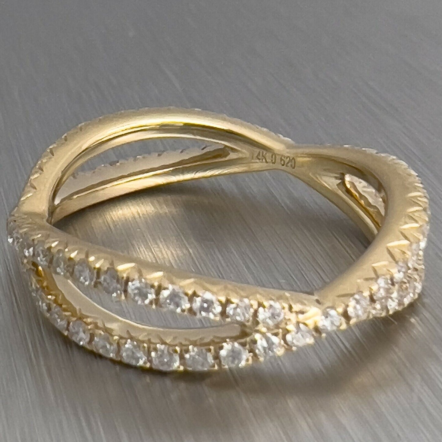 14k Yellow Gold Diamond Crossover Eternity Band 0.62ctw Size 6