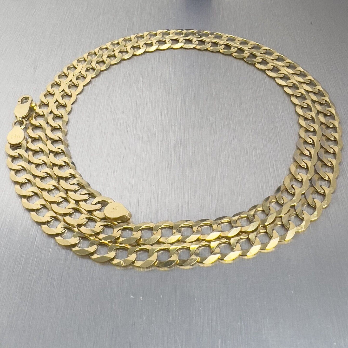 14k Yellow Gold Flat Cuban Curb Link 7.00mm Chain Necklace 26" 31.3g