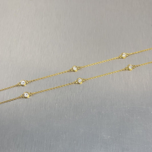 14k Yellow Gold 10 Station Diamonds by the Yard Necklace 1.55ctw 17.5" 3.1g