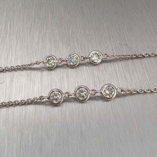 14k White Gold Princess & Round Diamond Station Necklace 3.50ctw 36.5"