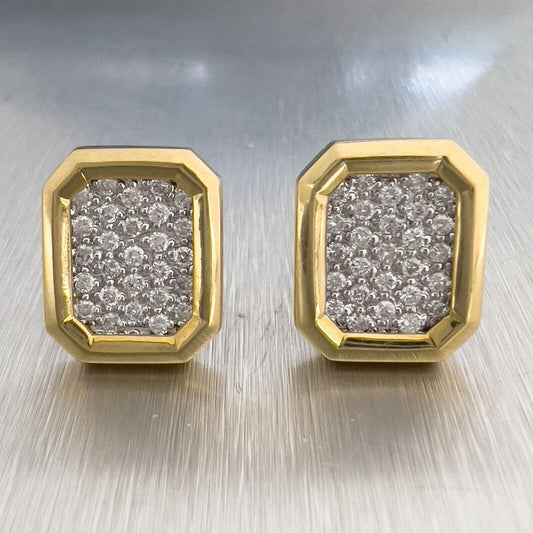 18k White & Yellow Gold Pave Diamond Octagonal Cufflinks 0.50ctw 12.6g VINTAGE