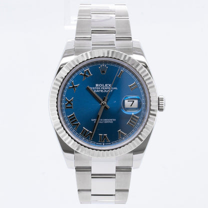 2020 Rolex Datejust 41 Azzurro Blue Roman FLUTED Stainless Watch 126334 BOX CARD