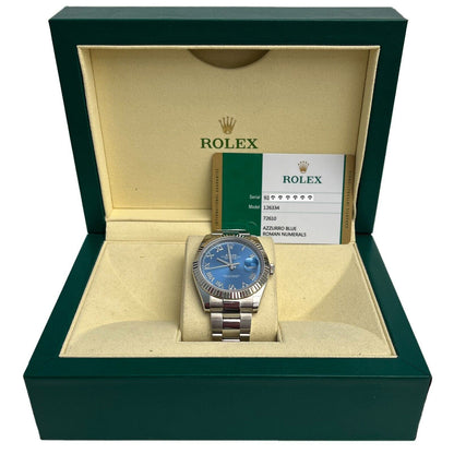 2020 Rolex Datejust 41 Azzurro Blue Roman FLUTED Stainless Watch 126334 BOX CARD