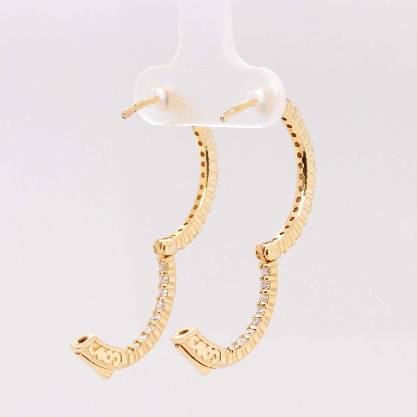 14k Yellow Gold Diamond In & Out Hoop Earrings 0.75ctw G SI1 - Snap Closure