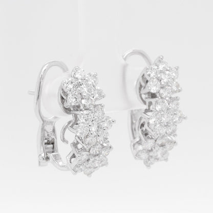 18k White Gold Diamond Triple Cluster Earrings 2.50ctw F VS1 - Omegaback Closure