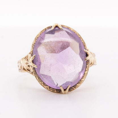 Vintage 14k Yellow Gold Oval Amethyst 12.00 x 14.00mm Open Gallery Ring size 7