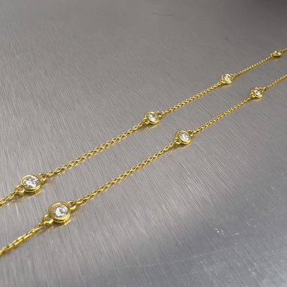 14k Yellow Gold 10 Station Diamonds by the Yard Necklace 0.75ctw 16" 2.8g