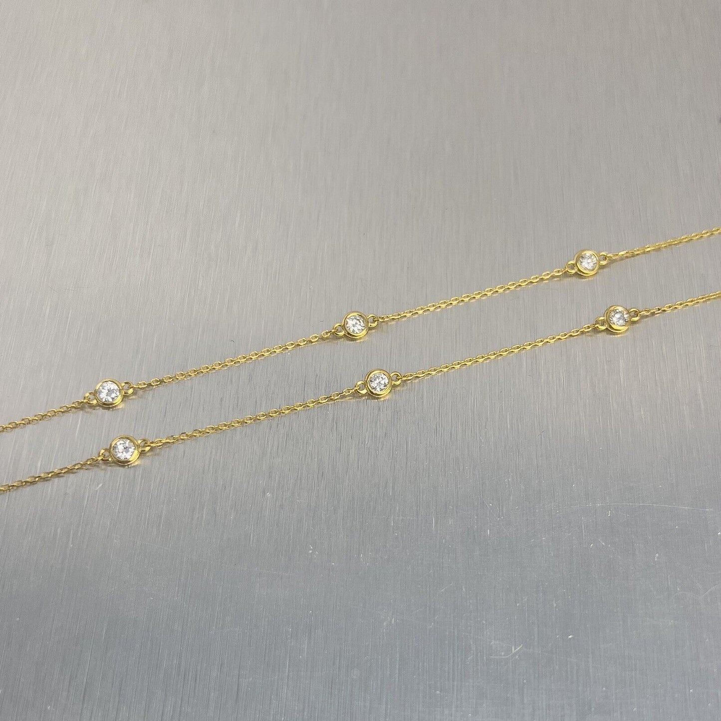 14k Yellow Gold 10 Station Diamonds by the Yard Necklace 0.75ctw 16" 2.8g