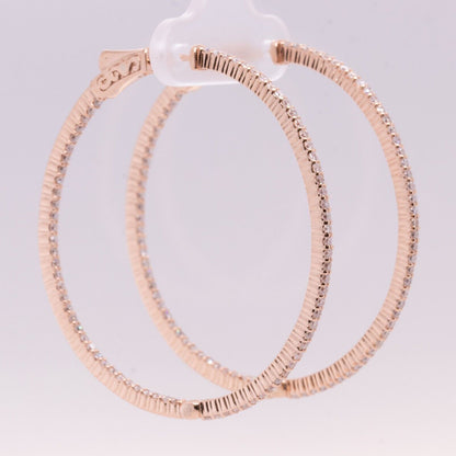 LARGE 14k Rose Gold Diamond In & Out Hoop 1.70" Earrings 1.63ctw - Snap Closure