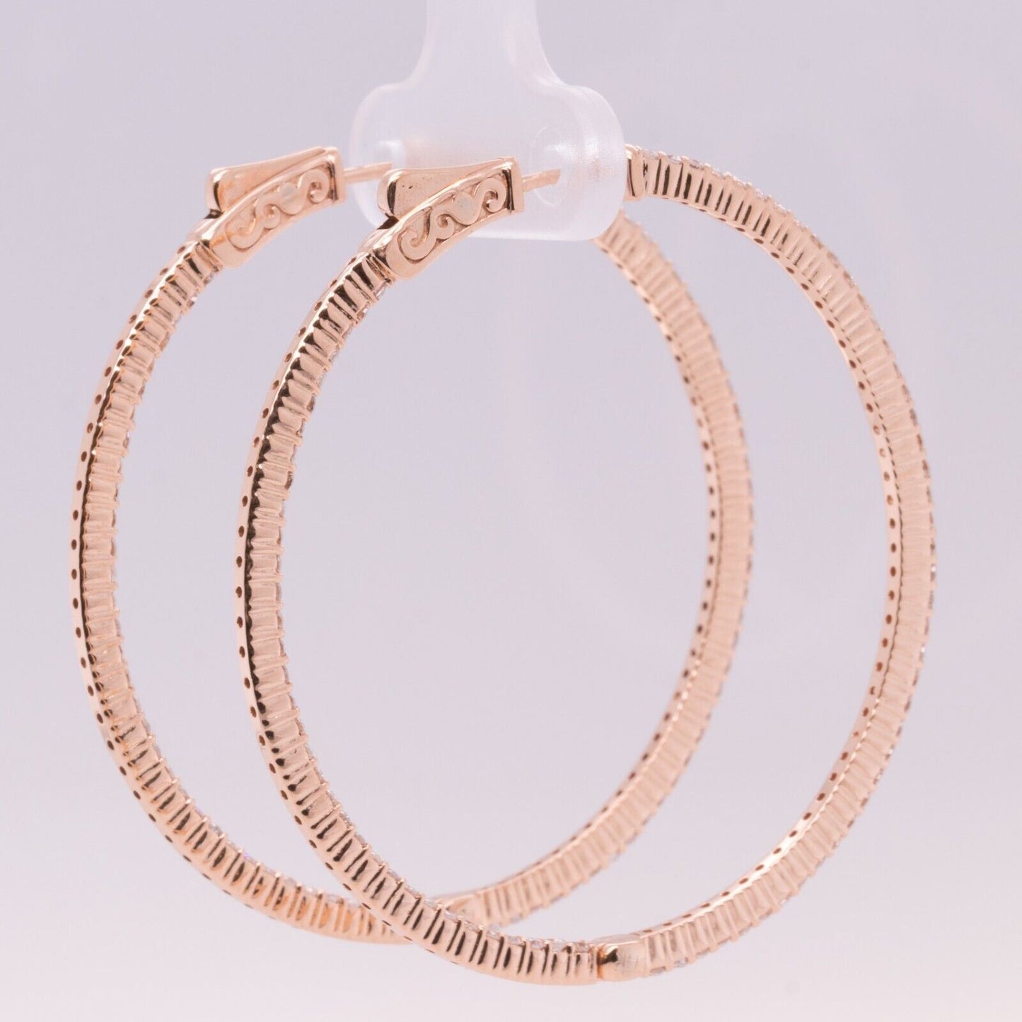 LARGE 14k Rose Gold Diamond In & Out Hoop 1.70" Earrings 1.63ctw - Snap Closure