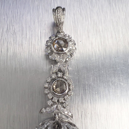 Antique Art Deco 18k White Gold Diamond Filigree Floral Pendant 1.70ctw