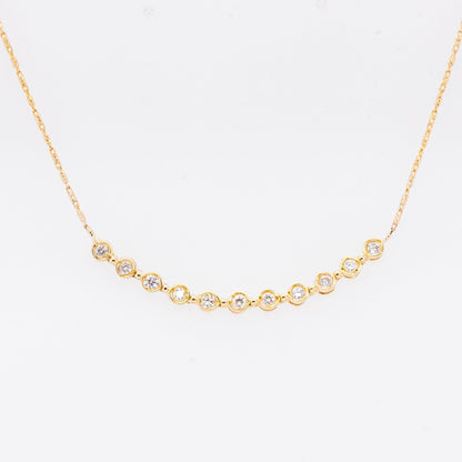 14k Yellow Gold Diamond 11 Stone Curved Bar Pendant Necklace 0.25ctw G VS2 18"