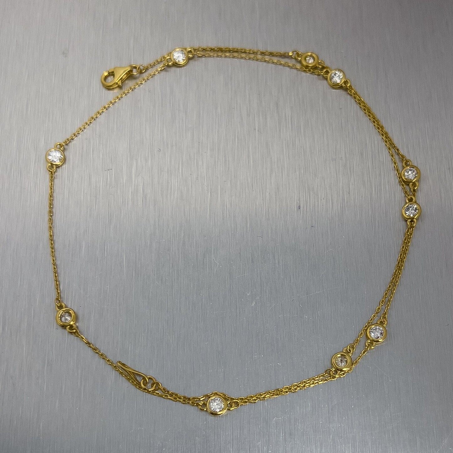 14k Yellow Gold 10 Station Diamonds by the Yard Necklace 1.01ctw 18" 3.6g